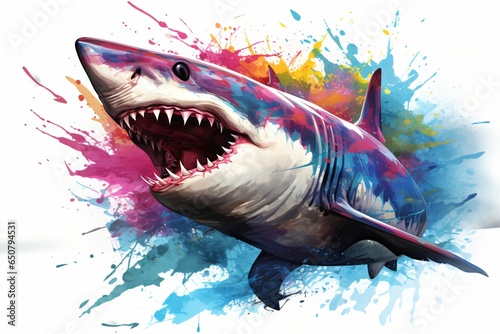 Illustration painting of an angry shark