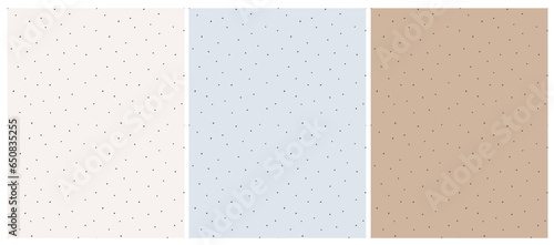 Simple Hand Drawn Irregular Dots Vector Patterns. Brown Dots on a Light Blue, Cappuccino Brown and Beige Background. Infantile Style Abstract Dotted Vector Print Ideal for Fabric, Textile.Rgb Colors.