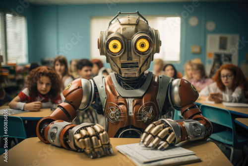 Robot retrofuturista en una escuela de un 