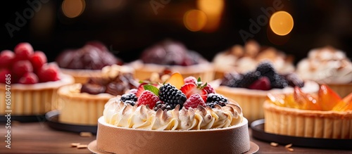 Pie bakery and pastry closeup with food product dessert of choice in upscale hospitality industry Baking in cafe with skilled baker or chef fresh and delicious cuisine for catering