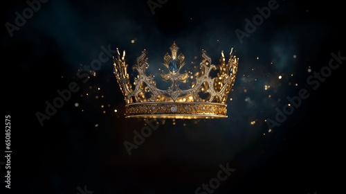 A gold crown with stars and smoke in the dark background