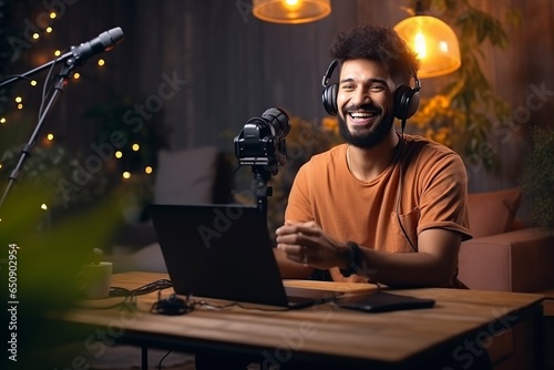 positive modern content creator indian man on a computer