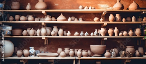 Potter s studio with clay pottery Small business entrepreneurship hobby handmade
