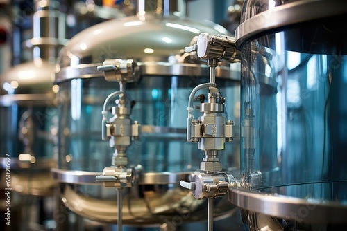 A closeup view of the enzymatic hydrolysis tanks used in the bioethanol production process. These tanks contain a mix of enzymes that break down complex carbohydrates into simpler sugars,
