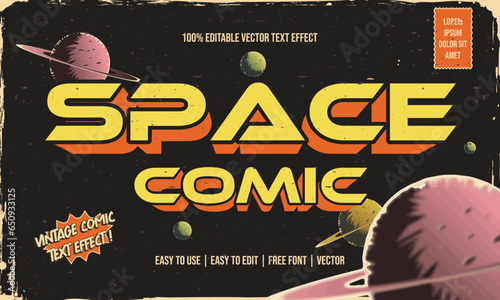 vintage retro dirty worn shabby editable text effect with grunge textured in space comic concept