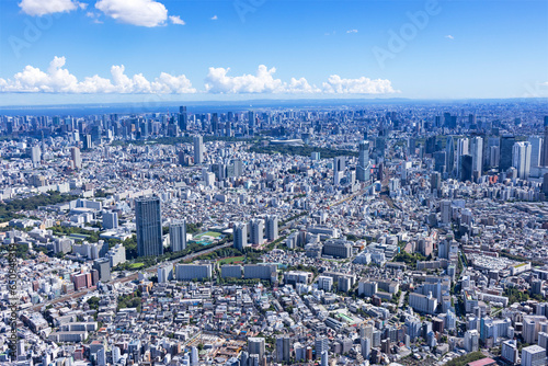 都市風景・高田の馬場上空より都心を望む・Aerial view