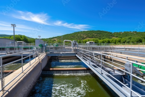 A sprawling wastewater treatment plant in operation