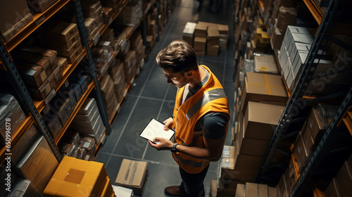 Logistics worker. Man working in a large distribution warehouse.