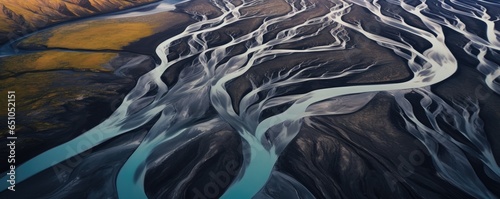 Iceland river above from drone. Iceland landscape. Generative ai