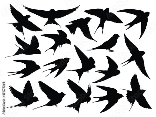 The set silhouettes of flying swallows. 