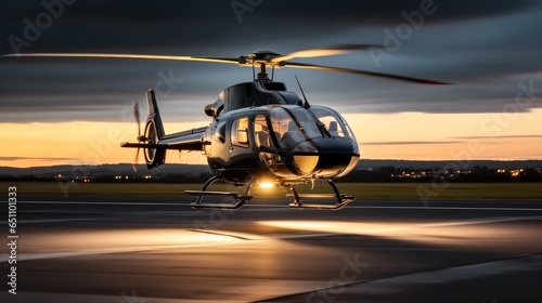 Business helicopter private, Luxury helicopter on landing pad at city, Fast transportation success concept.