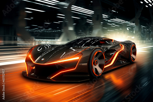 Generative Ai picture of expensive modern futuristic sports car racing