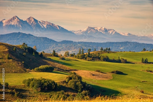 View with High Tatras in Pieniny. Summer mountain landscape in Slovakia. Slovakia and Poland countryside