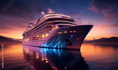 giant luxury cruise ship in the night sea, ai generative