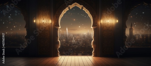 Mosque entrance against a nocturnal backdrop