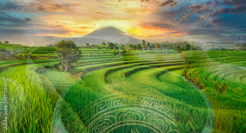 Sound healing therapy session in bali Ubud indonesia rice field at sunset 