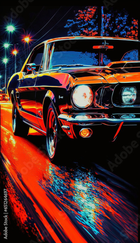 wallpaper illustration of 1966 Mustang Hardtop, retro style
