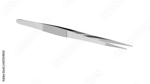 Steel sharp medical tweezers isolated on transparent and white background. Tweezers concept. 3D render