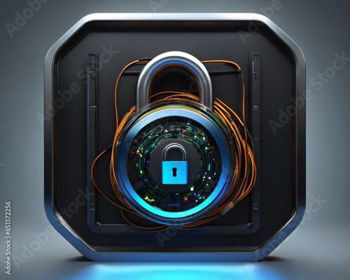 Hi-Tech System Security Technology with Padlock Illustration