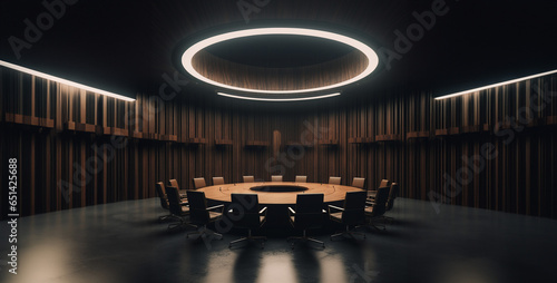 a circular municipality meeting room with black waffle, interior of a restaurant. Generative Ai content