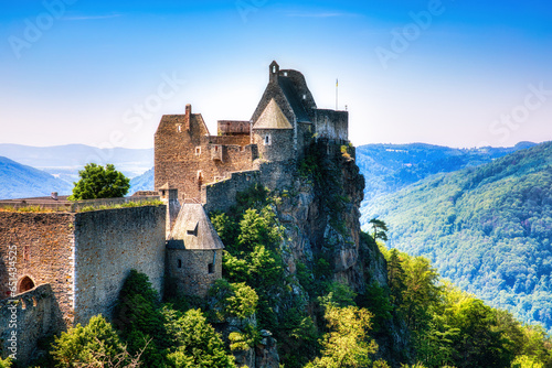 The Famous Castle Ruins of Aggstein on a Cliff above the River Danube in Wachau, Austria