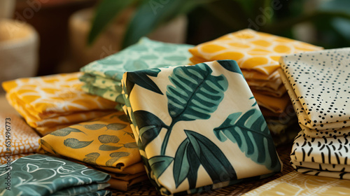 Reusable beeswax wraps in colorful patterns
