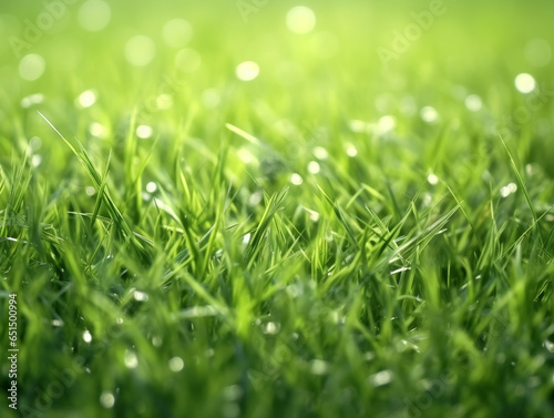 Natural background with young lush green grass in sunlight with beautiful bokeh.AI Generation
