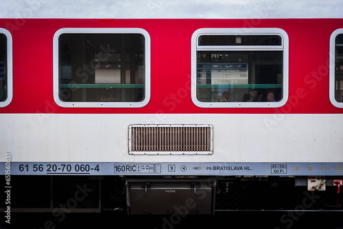 details of an intercity coach of a train at the bratislava railway station