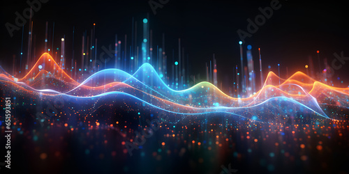 Abstract background with equalizer effect neon lights sound waves, Abstract modern technology digital futuristic concept