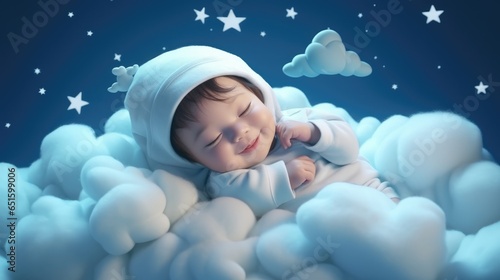 a girl baby kid child sleep at night on cloud with stars lullaby concept relax