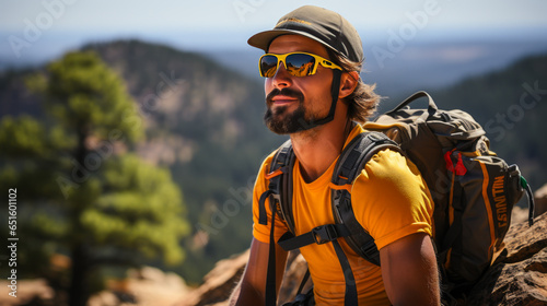Dynamic depiction of an anxious mountaineer in Boulder, Colorado, highlighting tension and apprehension- peppered with essential climbing gear.