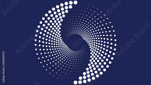 16:9 vector background of a spiral halftone circle on a dark blue background.