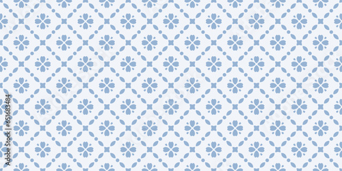 Seamless banner with blue geometric flowers
