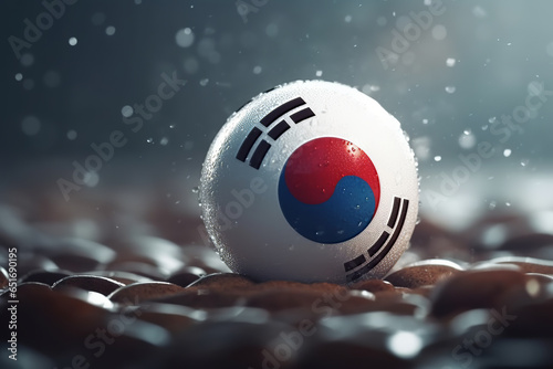 Red Blue and white 3D Render Minimalist South Korea flag bokeh background with minimalist symbol, Generative AI