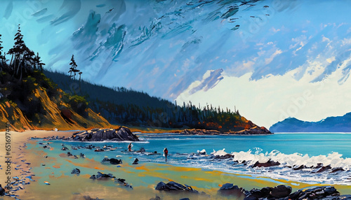 Painting of the coastline of Vancouver Island in British Columbia, Canada