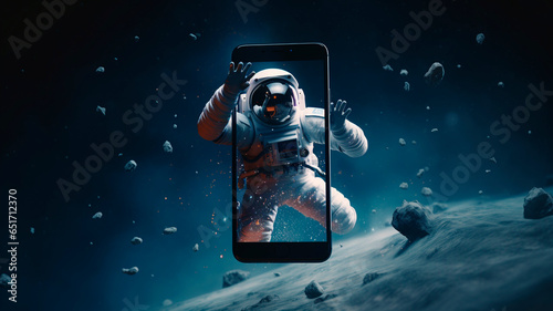 photo of a smartphone working in space, an indicator of maximum protection of your device, for any conditions. Generative AI