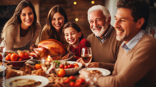 Happy Family celebrating Thanksgiving at the table