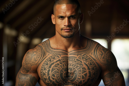  Polynesian man with a tattoo, portrait