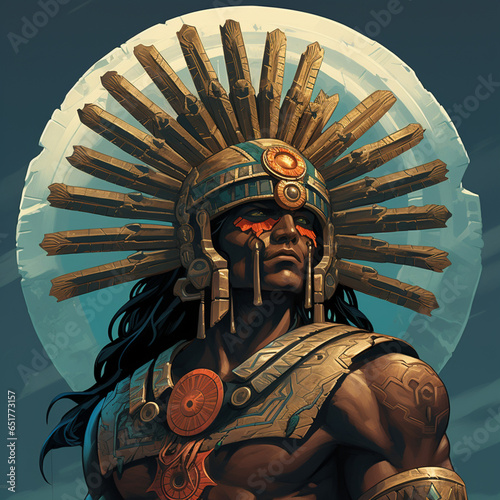 Illustration of an Aztec warrior, image created with AI