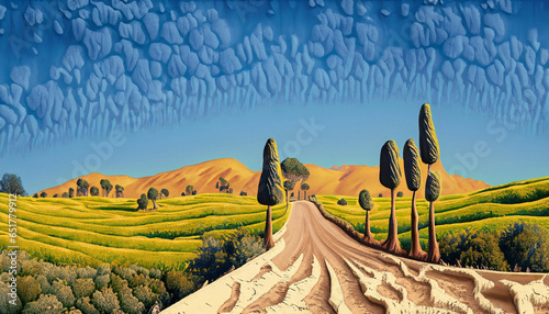 Beautiful illustration of the Ojai landscape in California, USA