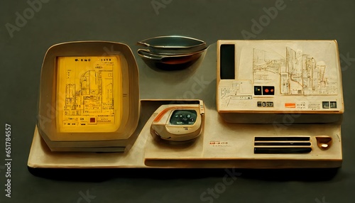 1986 soft electronics industrial design original packaging household appliances waffle maker automatic toaster ultradetailed rendering schematic drawing tracing paper in the streets of Tokyo 