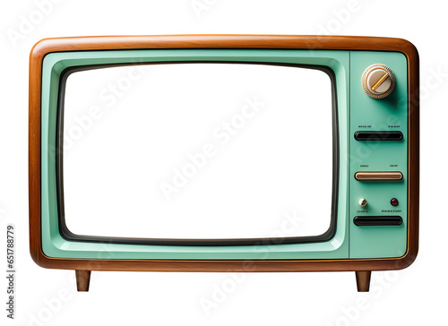 Retro Vintage old mint green TV set receiver cut out on transparent background