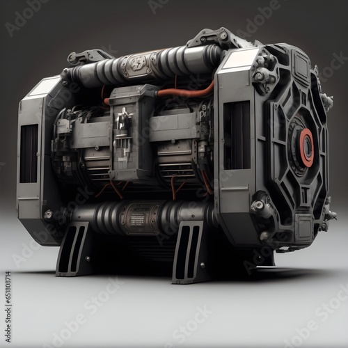 futuristic generator scifi greeble on sides armored top hyper realistic photo realistic 