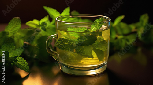 Fresh green tea with mint leaf