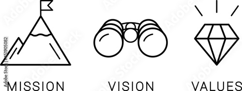 Linear icons of mission, vision and values as a concept of development of a project or startup
