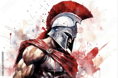 Achilles in Watercolor: Fierce Greek Warrior Amidst the Battle of Troy. Creative Depiction of Mythological Hero from Homer's Iliad