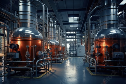 Chemical Manufacturing Plant Interior. Industrial Equipment And Production Facility in Chemistry Industry