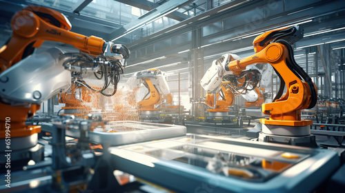 An industrial robot operates autonomously within a smart factory