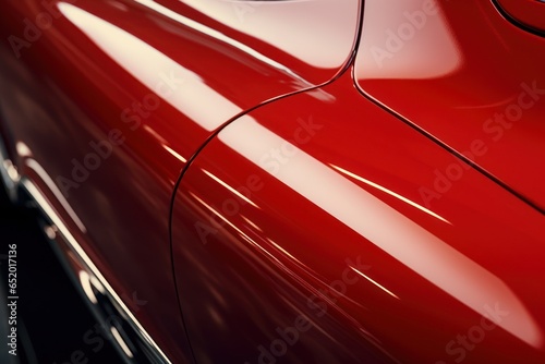 A close-up view of a shiny red car. This picture can be used to showcase the sleek design and vibrant color of a luxury vehicle.