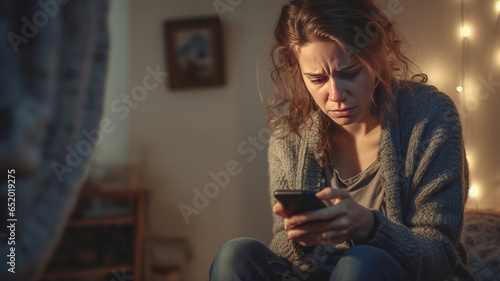 Worried woman calling a boiler breakdown emergency service using her smartphone generative ai